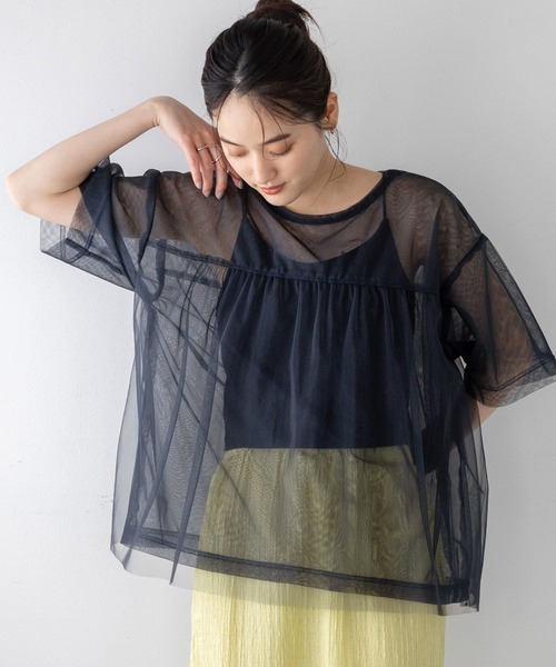 RAGEBLUE（レイジブルー）の「ギャザーレイヤードシアートップス（Tシャツ/カットソー・レディース・ホワイト/ブラック・FREE）」の14枚目の写真