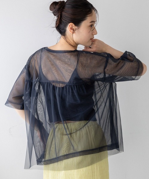 RAGEBLUE（レイジブルー）の「ギャザーレイヤードシアートップス（Tシャツ/カットソー・レディース・ホワイト/ブラック・FREE）」の16枚目の写真