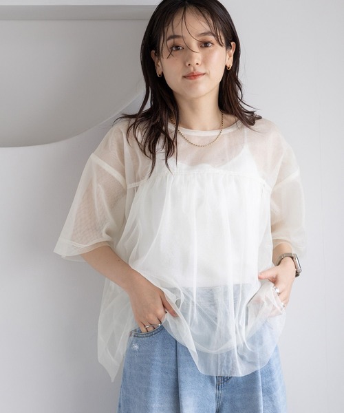 RAGEBLUE（レイジブルー）の「ギャザーレイヤードシアートップス（Tシャツ/カットソー・レディース・ホワイト/ブラック・FREE）」の7枚目の写真