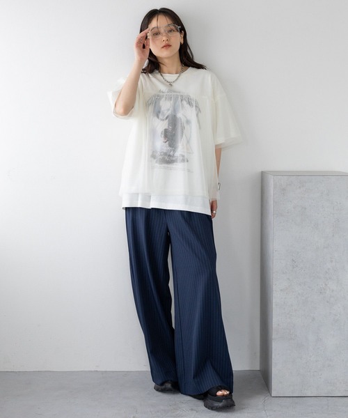 セール】ギャザーレイヤードシアートップス（Tシャツ/カットソー