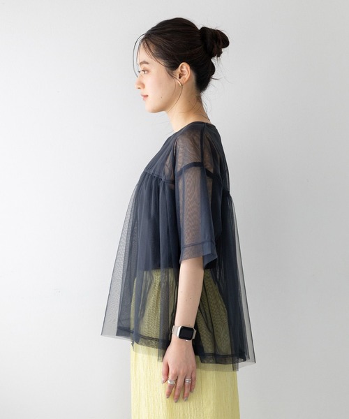 RAGEBLUE（レイジブルー）の「ギャザーレイヤードシアートップス（Tシャツ/カットソー・レディース・ホワイト/ブラック・FREE）」の17枚目の写真