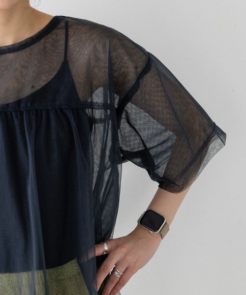 RAGEBLUE（レイジブルー）の「ギャザーレイヤードシアートップス（Tシャツ/カットソー・レディース・ホワイト/ブラック・FREE）」の21枚目の写真