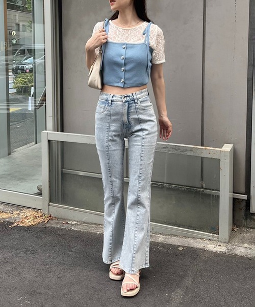 one after another NICE CLAUP（ワンアフターアナザーナイスクラップ）の「ローズボタンニットビスチェ（キャミソール・レディース・ブラック/ピンク/ブルー/オフホワイト・FREE）」の22枚目の写真