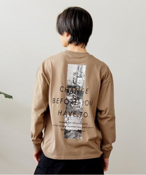 GLAZOS（グラソス）の「【大人向けサイズあり】スリースクエアバックフォト長袖Tシャツ（Tシャツ/カットソー・キッズ・ブラック/ホワイト/ベージュ・140cm/150cm/160cm/170cm）」の3枚目の写真