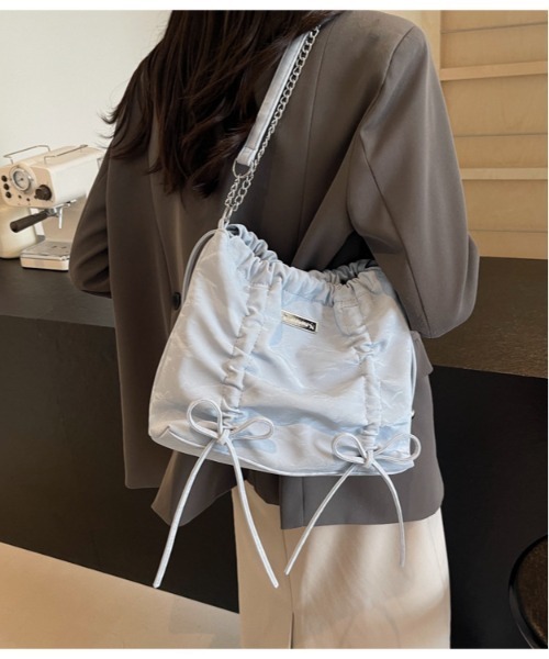 FREE STYLISTS(フリー スタイリスト)の「Y2K 紐リボン2way 巾着 バケットバッグ ショルダーバッグ(ショルダーバッグ・レディース・ブルー/オフホワイト/グレー/ブラック・FREE)」の20枚目の写真