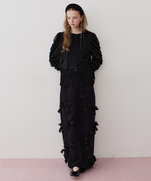 メニーリボンサマーニットIラインスカートII J1U by LA BELLE ETUDE スカート メニーリボンニットIラインスカートII