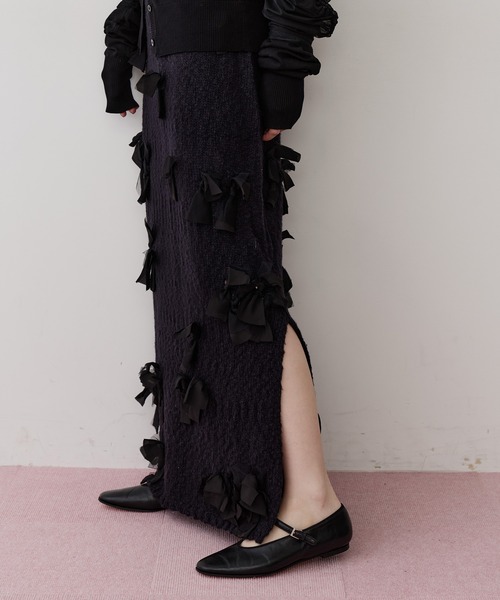 メニーリボンサマーニットIラインスカートII J1U by LA BELLE ETUDE スカート メニーリボンニットIライン