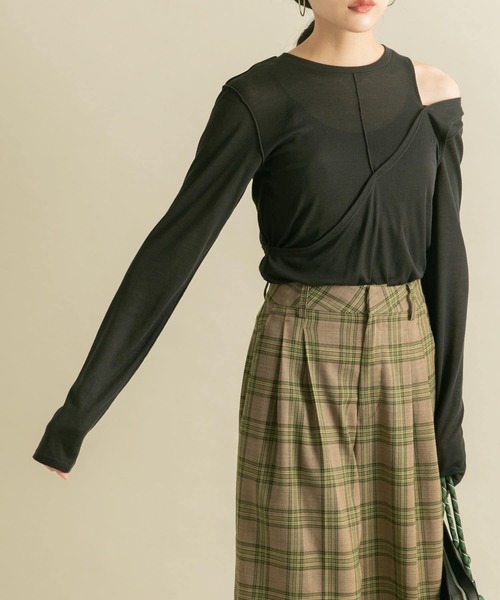 KBF（ケイビーエフ）の「レイヤードカットアウトトップス（Tシャツ/カットソー・レディース・チャコールグレー/ピンク/グリーン・ONE）」の9枚目の写真