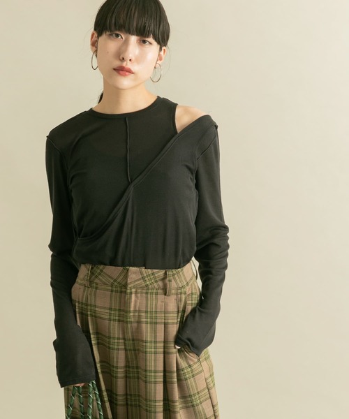 KBF（ケイビーエフ）の「レイヤードカットアウトトップス（Tシャツ/カットソー・レディース・チャコールグレー/ピンク/グリーン・ONE）」の10枚目の写真