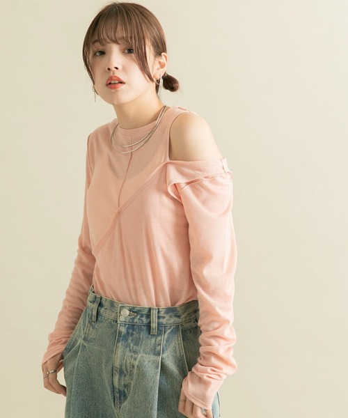 KBF（ケイビーエフ）の「レイヤードカットアウトトップス（Tシャツ/カットソー・レディース・チャコールグレー/ピンク/グリーン・ONE）」の18枚目の写真