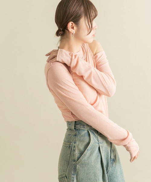 KBF（ケイビーエフ）の「レイヤードカットアウトトップス（Tシャツ/カットソー・レディース・チャコールグレー/ピンク/グリーン・ONE）」の21枚目の写真