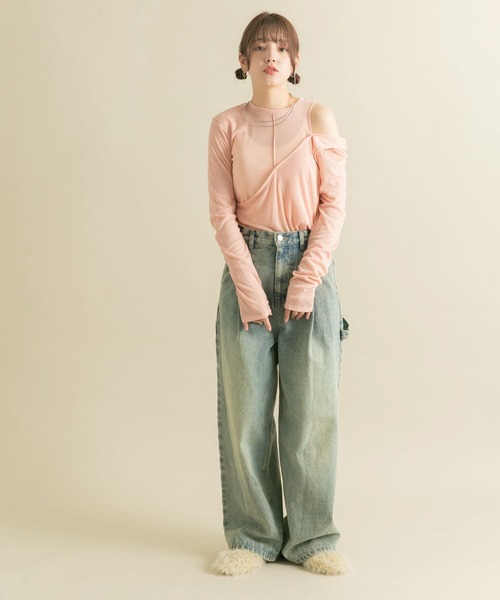 KBF（ケイビーエフ）の「レイヤードカットアウトトップス（Tシャツ/カットソー・レディース・チャコールグレー/ピンク/グリーン・ONE）」の22枚目の写真