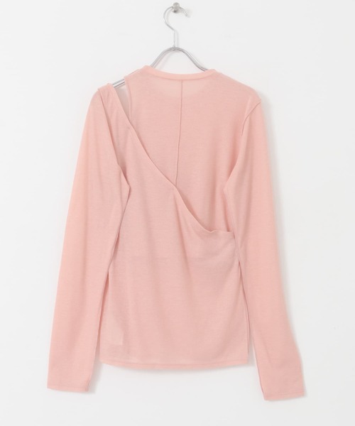 KBF（ケイビーエフ）の「レイヤードカットアウトトップス（Tシャツ/カットソー・レディース・チャコールグレー/ピンク/グリーン・ONE）」の4枚目の写真