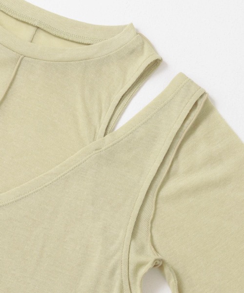 KBF（ケイビーエフ）の「レイヤードカットアウトトップス（Tシャツ/カットソー・レディース・チャコールグレー/ピンク/グリーン・ONE）」の6枚目の写真