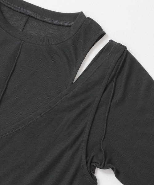 KBF（ケイビーエフ）の「レイヤードカットアウトトップス（Tシャツ/カットソー・レディース・チャコールグレー/ピンク/グリーン・ONE）」の7枚目の写真