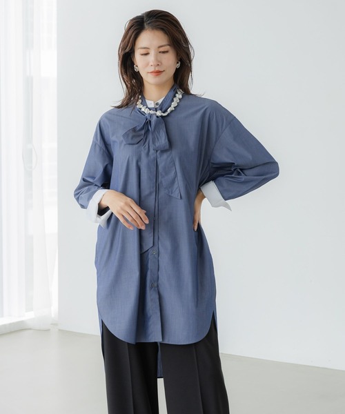 新品　訳あり　モラビトブラン　綿100% ロングTシャツ　チュニック　サイズ40 セール】＜スタイリスト福田麻琴さんコラボ＞アイロンいらずクレリック