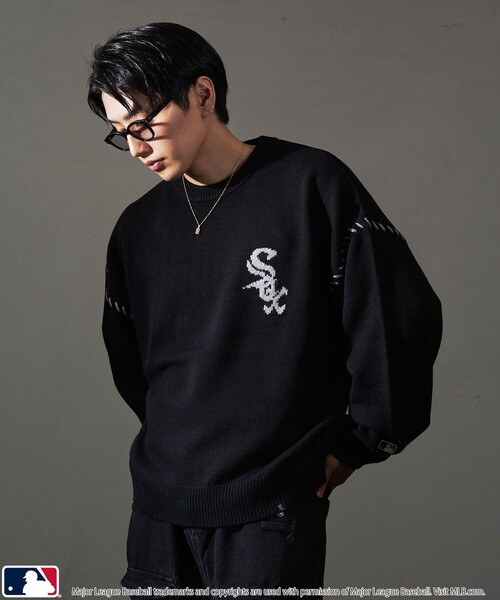 【セール】MLB/メジャーリーグベースボール 別注 ワンポイントロゴハンドステッチニット(限定展開)（ニット/セーター）｜MLB（メジャーリーグベースボール）