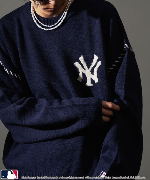 MLB（メジャーリーグベースボール）の「MLB/メジャーリーグベースボール 別注 ワンポイントロゴハンドステッチニット(限定展開)（ニット/セーター・メンズ・ネイビー/ブラック系その他/ブラック系その他2/アイボリー・SMALL/MEDIUM/LARGE）」の7枚目の写真