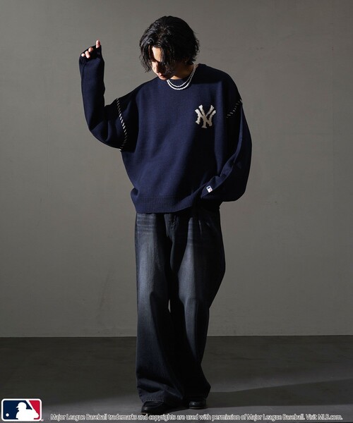 MLB（メジャーリーグベースボール）の「MLB/メジャーリーグベースボール 別注 ワンポイントロゴハンドステッチニット(限定展開)（ニット/セーター・メンズ・ネイビー/ブラック系その他/ブラック系その他2/アイボリー・SMALL/MEDIUM/LARGE）」の10枚目の写真