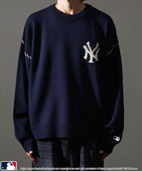 MLB（メジャーリーグベースボール）の「MLB/メジャーリーグベースボール 別注 ワンポイントロゴハンドステッチニット(限定展開)（ニット/セーター・メンズ・ネイビー/ブラック系その他/ブラック系その他2/アイボリー・SMALL/MEDIUM/LARGE）」の14枚目の写真