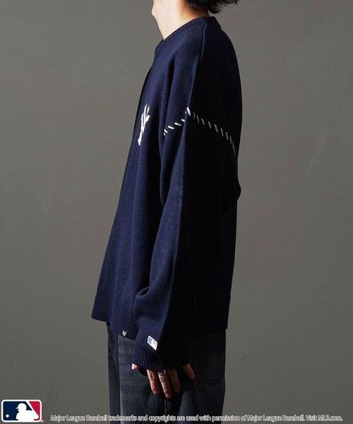 MLB（メジャーリーグベースボール）の「MLB/メジャーリーグベースボール 別注 ワンポイントロゴハンドステッチニット(限定展開)（ニット/セーター・メンズ・ネイビー/ブラック系その他/ブラック系その他2/アイボリー・SMALL/MEDIUM/LARGE）」の15枚目の写真