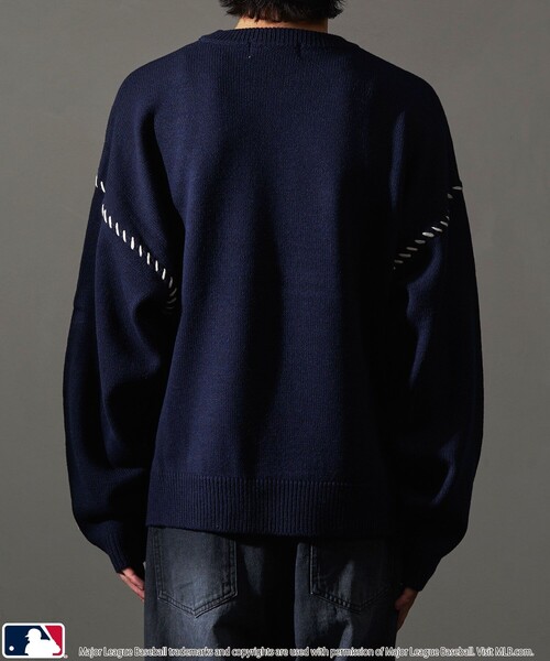 MLB（メジャーリーグベースボール）の「MLB/メジャーリーグベースボール 別注 ワンポイントロゴハンドステッチニット(限定展開)（ニット/セーター・メンズ・ネイビー/ブラック系その他/ブラック系その他2/アイボリー・SMALL/MEDIUM/LARGE）」の16枚目の写真