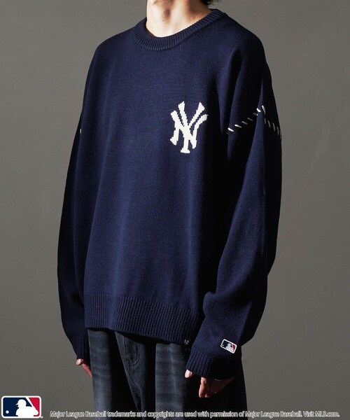 MLB（メジャーリーグベースボール）の「MLB/メジャーリーグベースボール 別注 ワンポイントロゴハンドステッチニット(限定展開)（ニット/セーター・メンズ・ネイビー/ブラック系その他/ブラック系その他2/アイボリー・SMALL/MEDIUM/LARGE）」の17枚目の写真