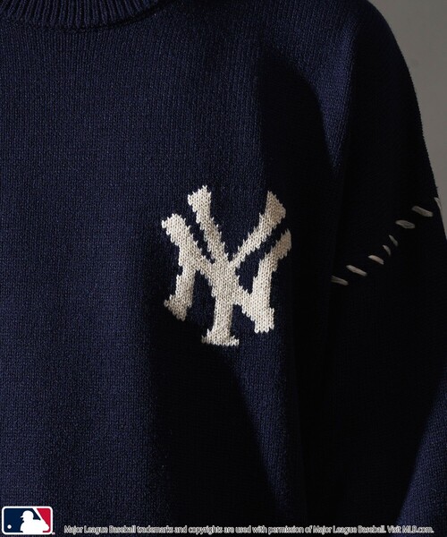 MLB（メジャーリーグベースボール）の「MLB/メジャーリーグベースボール 別注 ワンポイントロゴハンドステッチニット(限定展開)（ニット/セーター・メンズ・ネイビー/ブラック系その他/ブラック系その他2/アイボリー・SMALL/MEDIUM/LARGE）」の19枚目の写真