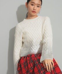 Ray BEAMS | 箔プリント ケーブル クルーネック ニット(ニット/セーター)