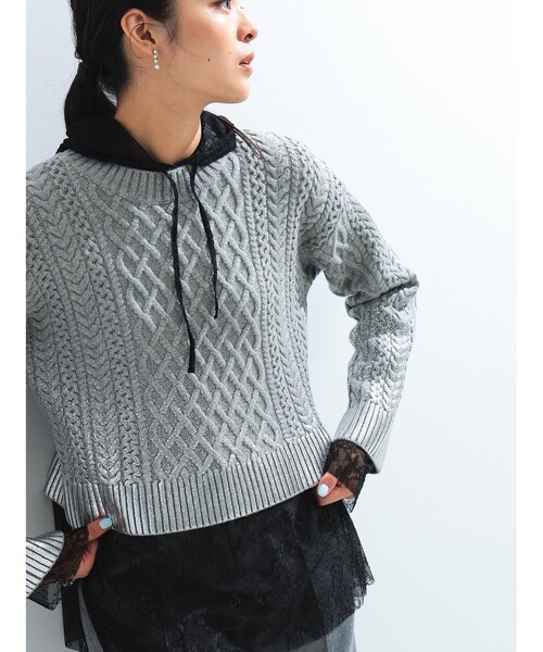 Ray BEAMS（レイビームス）の「箔プリント ケーブル クルーネック ニット（ニット/セーター・レディース・ホワイト/ライトグレー・ONE SIZE）」の20枚目の写真