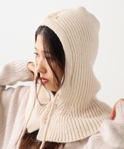 ROOPTOKYO（ループトウキョウ）の「ニット バラクラバ フロントボタン（ニットキャップ/ビーニー・レディース・アイボリー/ブラック/グレー/ブラウン/レッド・FREE）」の13枚目の写真