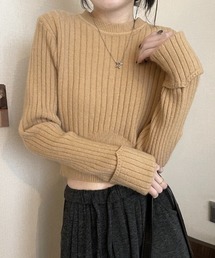 袖口ダブルクロップド丈ニット