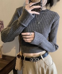 袖口ダブルクロップド丈ニット