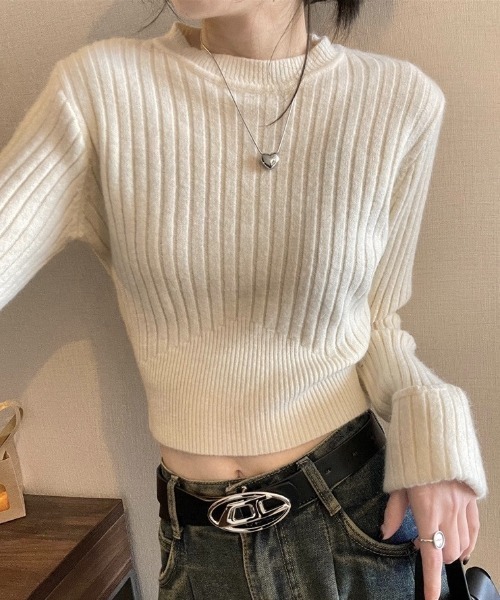 LADY LIKE（レディライク）の「袖口ダブルクロップド丈ニット（ニット/セーター・レディース・ベージュ/レッド/ブラック/アイボリー/グレー・M）」の10枚目の写真