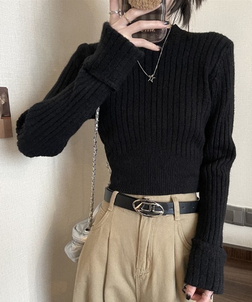LADY LIKE（レディライク）の「袖口ダブルクロップド丈ニット（ニット/セーター・レディース・ベージュ/レッド/ブラック/アイボリー/グレー・M）」の17枚目の写真