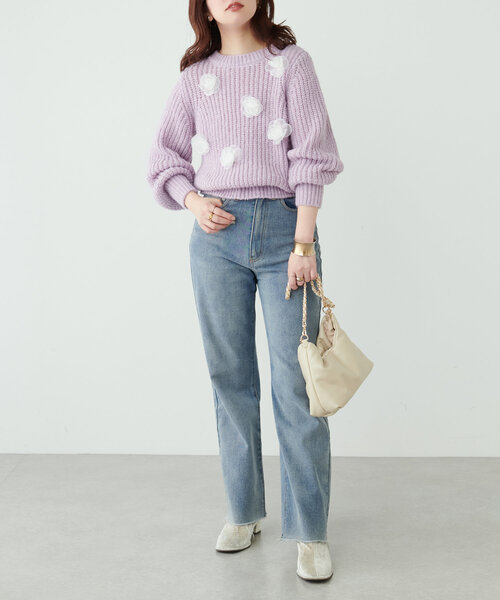natural couture(ナチュラルクチュール)の「オーガンジーフラワー畦ニット(ニット/セーター・レディース・ラベンダー/ライトベージュ/ブラック/グレー/チャコールグレー・FREE)」の12枚目の写真