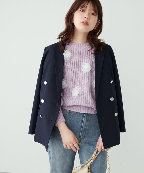 natural couture(ナチュラルクチュール)の「オーガンジーフラワー畦ニット(ニット/セーター・レディース・ラベンダー/ライトベージュ/ブラック/グレー/チャコールグレー・FREE)」の16枚目の写真