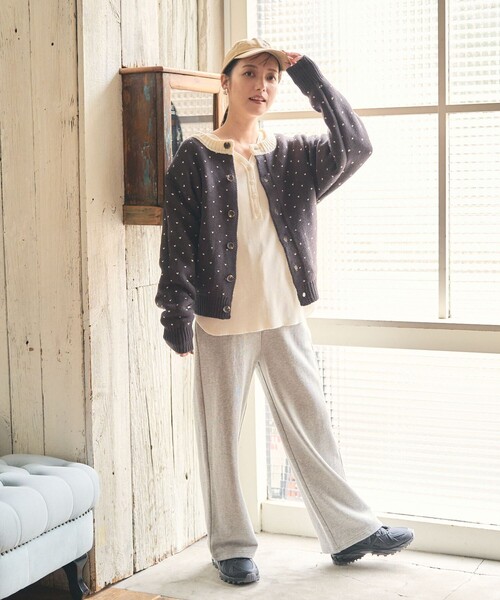 セール】ミニハート ダブルジャガード ショートカーディガン（ニット