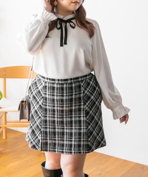 CLETTE(クレット)の「リボンタイフリルブラウス(シャツ/ブラウス・レディース・モカ/アイボリー/ブラック・LL/3L/4L)」の6枚目の写真