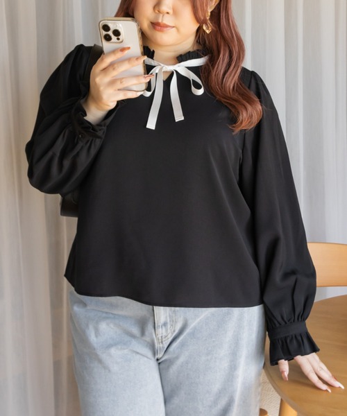 CLETTE(クレット)の「リボンタイフリルブラウス(シャツ/ブラウス・レディース・モカ/アイボリー/ブラック・LL/3L/4L)」の10枚目の写真