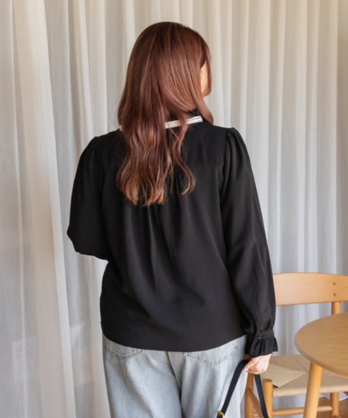 CLETTE(クレット)の「リボンタイフリルブラウス(シャツ/ブラウス・レディース・モカ/アイボリー/ブラック・LL/3L/4L)」の13枚目の写真