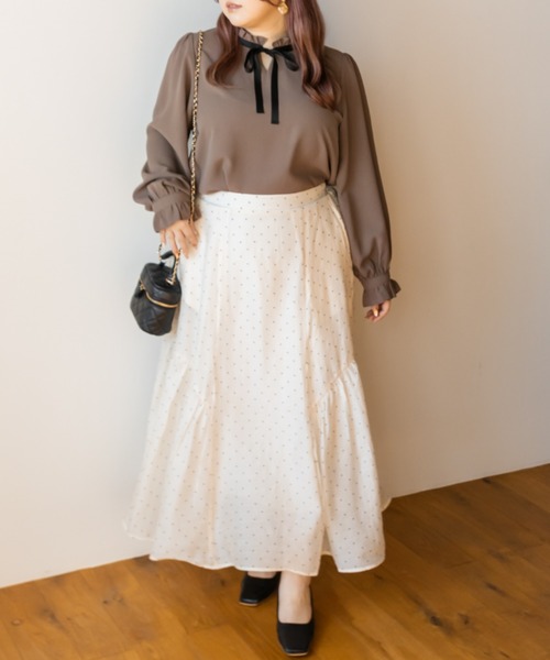CLETTE(クレット)の「リボンタイフリルブラウス(シャツ/ブラウス・レディース・モカ/アイボリー/ブラック・LL/3L/4L)」の14枚目の写真