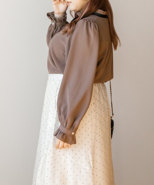 CLETTE(クレット)の「リボンタイフリルブラウス(シャツ/ブラウス・レディース・モカ/アイボリー/ブラック・LL/3L/4L)」の16枚目の写真