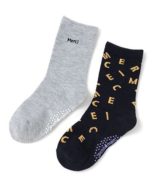 petit main（プティマイン）の「Merciクルーソックス2P（ソックス/靴下・キッズ・オフホワイト/ライトベージュ/ネイビー・SS/S/M/L）」の3枚目の写真