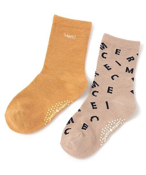 petit main（プティマイン）の「Merciクルーソックス2P（ソックス/靴下・キッズ・オフホワイト/ライトベージュ/ネイビー・SS/S/M/L）」の2枚目の写真