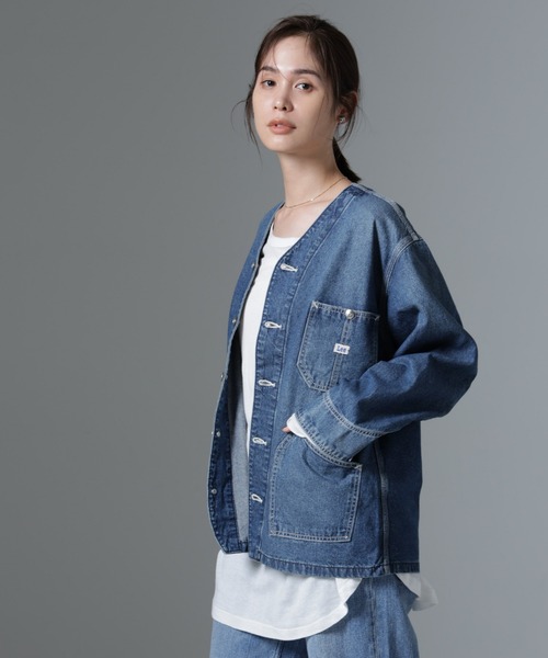 Lee（リー）の「Lee/ENGINEER SHIRTS JACKET（ノーカラージャケット・レディース・ブルー・L）」の4枚目の写真