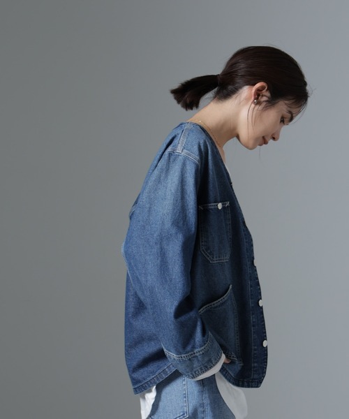 Lee（リー）の「Lee/ENGINEER SHIRTS JACKET（ノーカラージャケット・レディース・ブルー・L）」の5枚目の写真