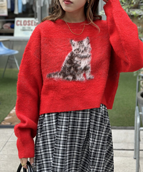 w closet（ダブルクローゼット）の「【新色登場！】キャットニットプルオーバー（ニット/セーター・レディース・ピンク/ネイビー/アイボリー/レッド・FREE）」の4枚目の写真