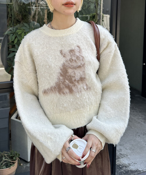 w closet（ダブルクローゼット）の「【新色登場！】キャットニットプルオーバー（ニット/セーター・レディース・ピンク/ネイビー/アイボリー/レッド・FREE）」の5枚目の写真