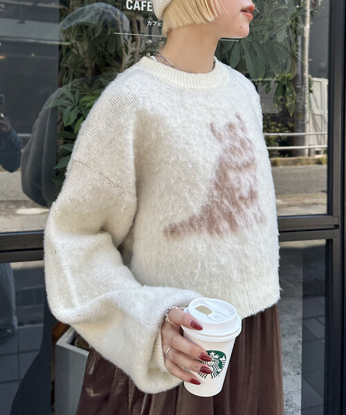 w closet（ダブルクローゼット）の「【新色登場！】キャットニットプルオーバー（ニット/セーター・レディース・ピンク/ネイビー/アイボリー/レッド・FREE）」の7枚目の写真